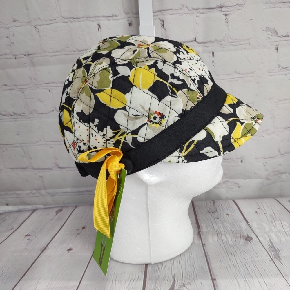 NWT VERA BRADLEY 'Be Cozy' Collection Newsgirl Hat (Dogwood Pattern) BLK YLW WHT - Picture 2 of 5